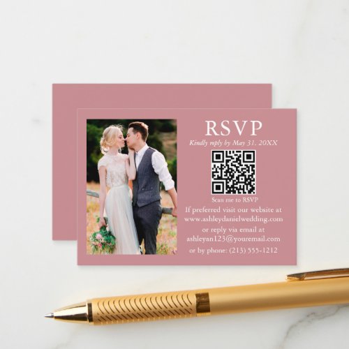 Wedding Modern Minimalist Photo Dusty Rose QR RSVP Enclosure Card
