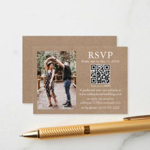 Wedding Modern Minimalist Photo Kraft QR RSVP Enclosure Card