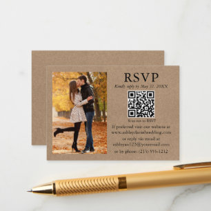 Wedding Modern Minimalist Photo Kraft QR RSVP Enclosure Card