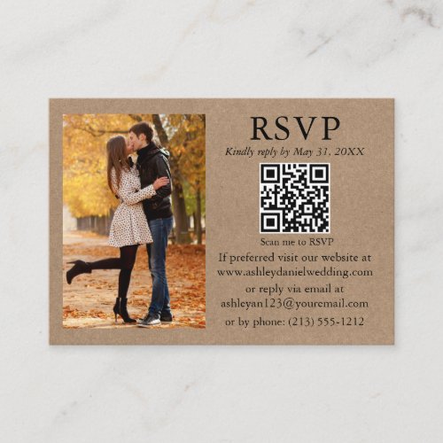 Wedding Modern Minimalist Photo Kraft QR RSVP Enclosure Card