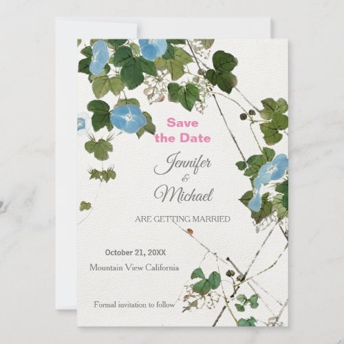 Wedding Modern Minimalist Plain Calligraphy Floral Save The Date