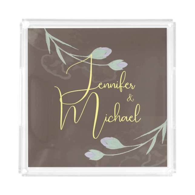 Wedding Modern Minimalist Plain Calligraphy Name Acrylic Tray (Front)