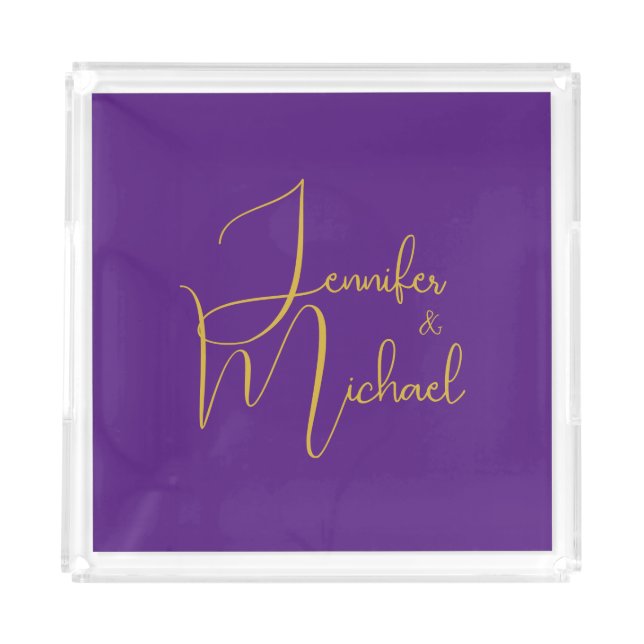 Wedding Modern Minimalist Plain Calligraphy Name Acrylic Tray (Front)