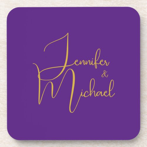 Wedding Modern Minimalist Plain Calligraphy Name Beverage Coaster