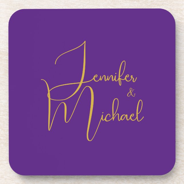 Wedding Modern Minimalist Plain Calligraphy Name Beverage Coaster (Front)