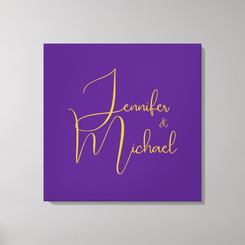 Wedding Modern Minimalist Plain Calligraphy Name Canvas Print