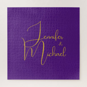 Wedding Modern Minimalist Plain Calligraphy Name Jigsaw Puzzle