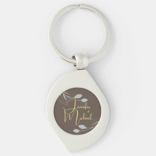 Wedding Modern Minimalist Plain Calligraphy Name Keychain (Front)