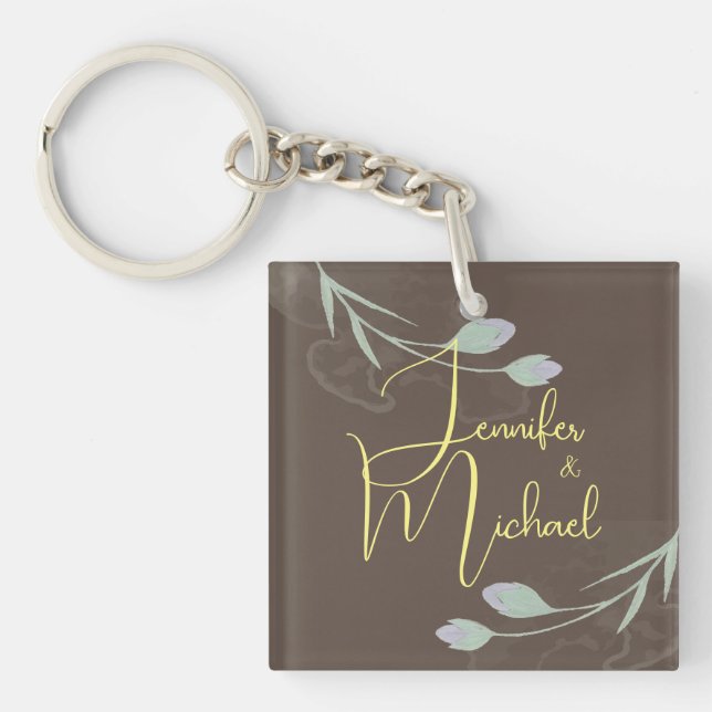 Wedding Modern Minimalist Plain Calligraphy Name Keychain (Front)