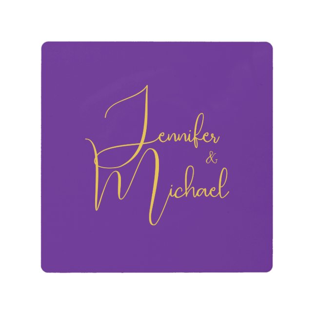 Wedding Modern Minimalist Plain Calligraphy Name Metal Print (Front)