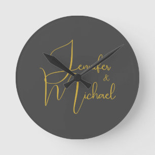 Wedding Modern Minimalist Plain Calligraphy Name Round Clock