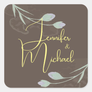 Wedding Modern Minimalist Plain Calligraphy Name Square Sticker