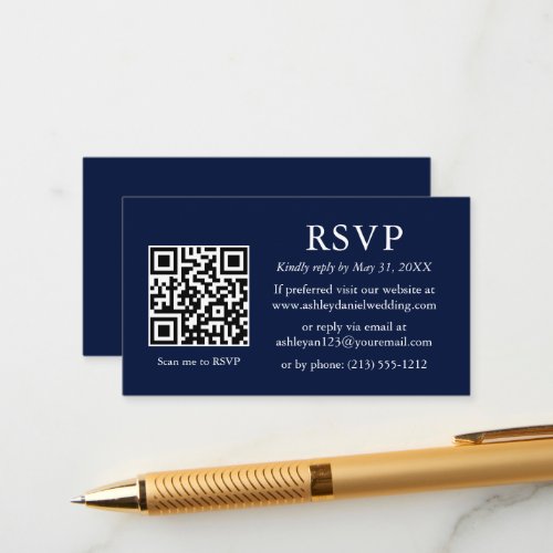Wedding Modern Minimalist QR Blue RSVP Enclosure Card