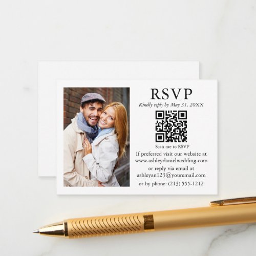 Wedding Modern Minimalist Simple Photo QR RSVP Enclosure Card