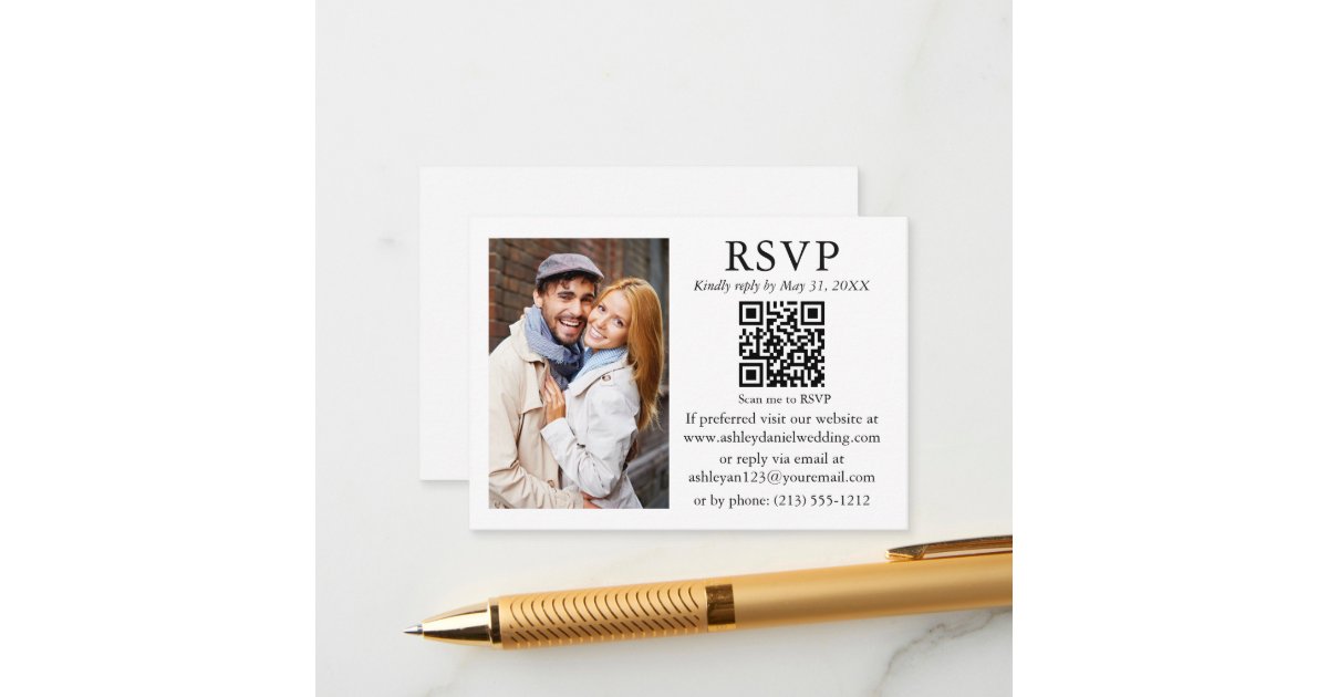 Wedding Modern Minimalist Simple Photo QR RSVP Enclosure Card Zazzle