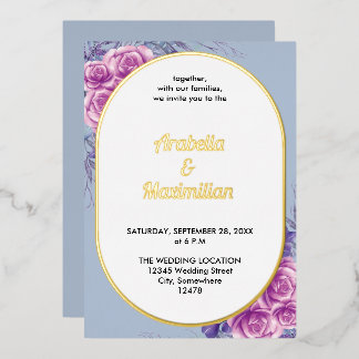 Wedding Modern Neutral Floral Rustic Elegant Foil Invitation