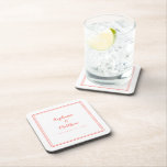 Wedding Modern Newlywed Minimalist Beverage Coaster<br><div class="desc">Simple, minimalist and chic Wedding coaster features a modern design with a double framed border in trendy coral on a crisp white background. This modern simple design provides timeless, classic sophistication. Personalize names of couple and event date in elegant coral lettering and script. These are a perfect keepsake for your...</div>