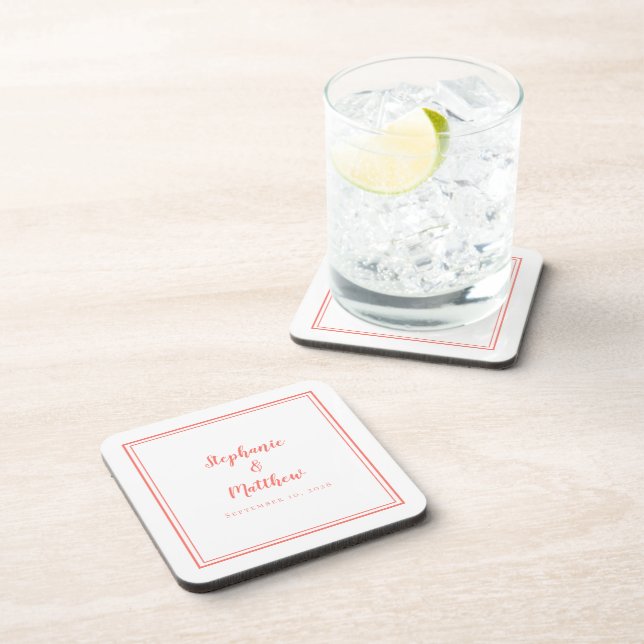 Wedding Modern Newlywed Minimalist Beverage Coaster (Right Side)