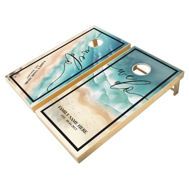 Wedding Modern Ocean beach We do Cornhole Set (Angled)