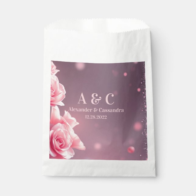 Wedding Modern Pink Burgundy Floral Favor Bag (Front)