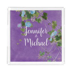 Wedding Modern Plain Calligraphy Name Floral Acrylic Tray