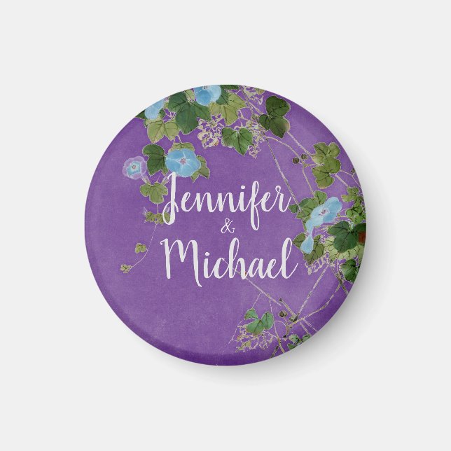 Wedding Modern Plain Calligraphy Name Floral Magnet (Front)