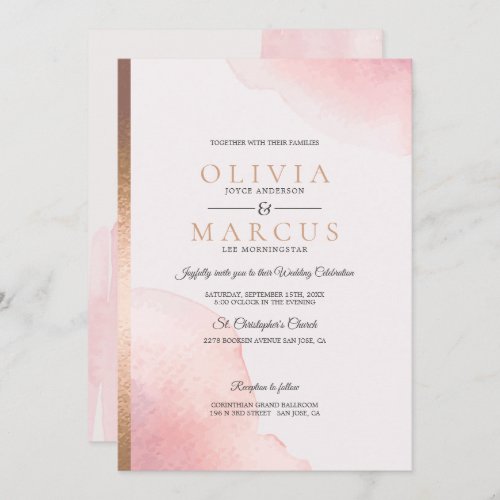 Wedding Modern Rose Pink Watercolor Splash Invitation