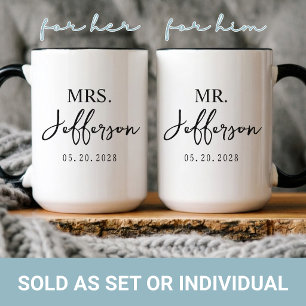 Wedding Modern Script Mr & Mrs Newlyweds Custom Mug