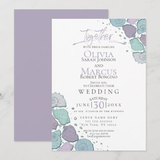 Wedding | Modern Seashells Violet Dusty Blue Invitation