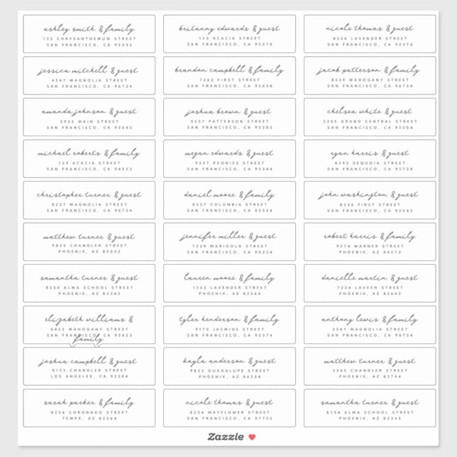 Wedding Modern Simple Black and White Guest Names Sticker (Sheet)