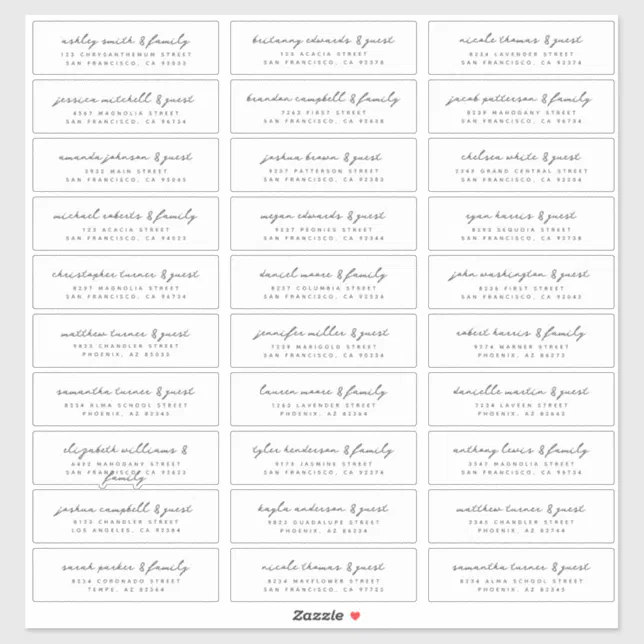 Wedding Modern Simple Black and White Guest Names Sticker | Zazzle