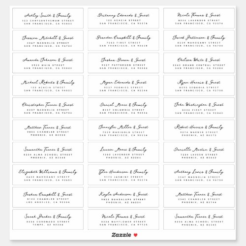 Wedding Modern Simple Black and White Guest Names Sticker