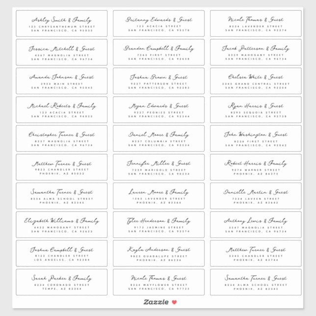 Wedding Modern Simple Black and White Guest Names Sticker (Sheet)