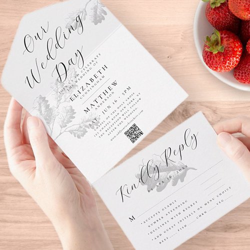 Wedding Modern Simple Botanical Chic QR Code All In One Invitation
