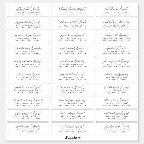 Wedding Modern Simple Chic Guest Names  Address Sticker