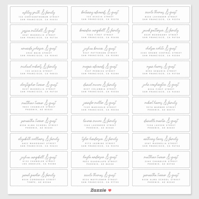 Wedding Modern Simple Chic Guest Names & Address Sticker (Sheet)