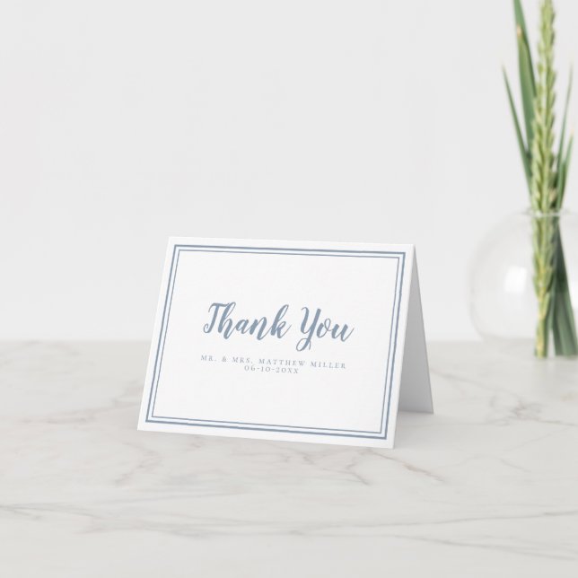 Wedding Modern Simple Trendy Dusty Blue Minimalist Thank You Card (Front)