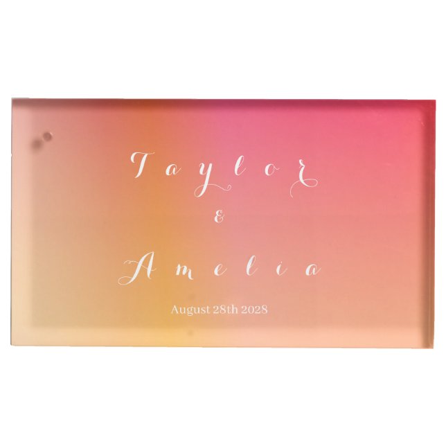 Wedding Modern Sunset Ombre Name Place Card Holder (Front)