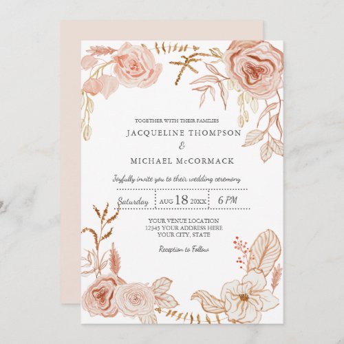 Wedding Modern Watercolor Floral n Greenery Pink Invitation