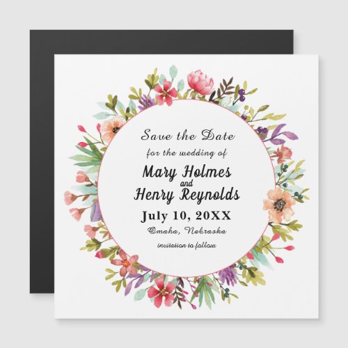 Wedding Modern Watercolor Flowers Save the Date Magnetic Invitation