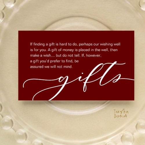 Wedding Monetary Gift Registry, Burgundy Wine Red Enclosure Card