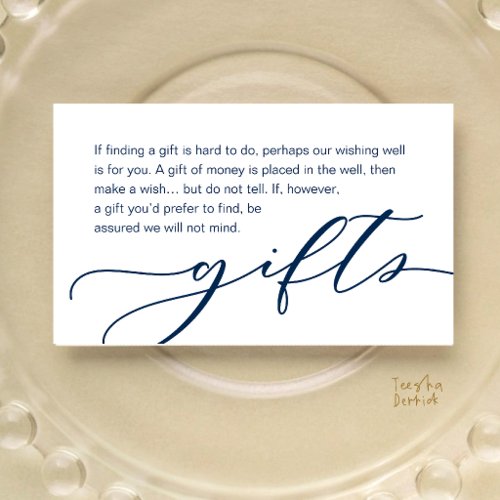 Wedding Monetary Gift Registry, Classy Navy Blue Enclosure Card