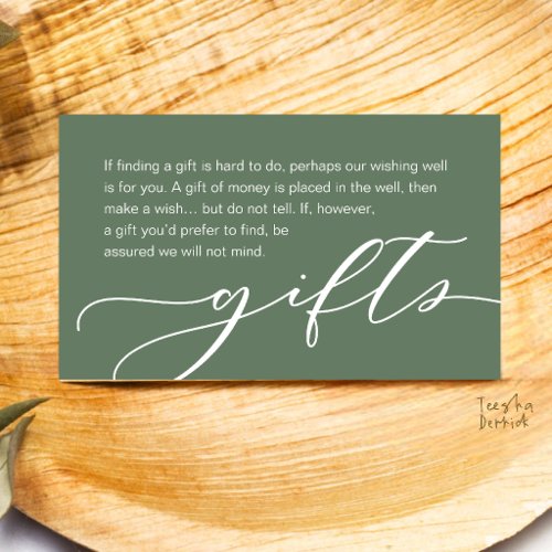 Wedding Monetary Gift Registry, Classy Sage Green Enclosure Card