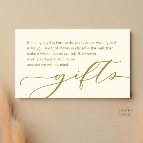Wedding Monetary Gift Registry, Cream and Gold Enclosure Card