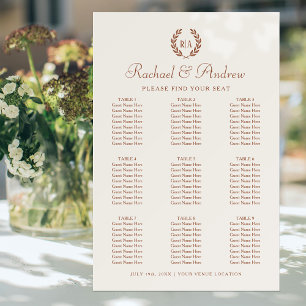 Wedding Monogram 9 Tables Seating Plan Terracotta Foam Board
