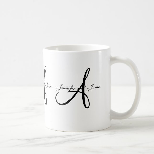 Wedding Monogram A & Names Black White Favor Mug (Right)
