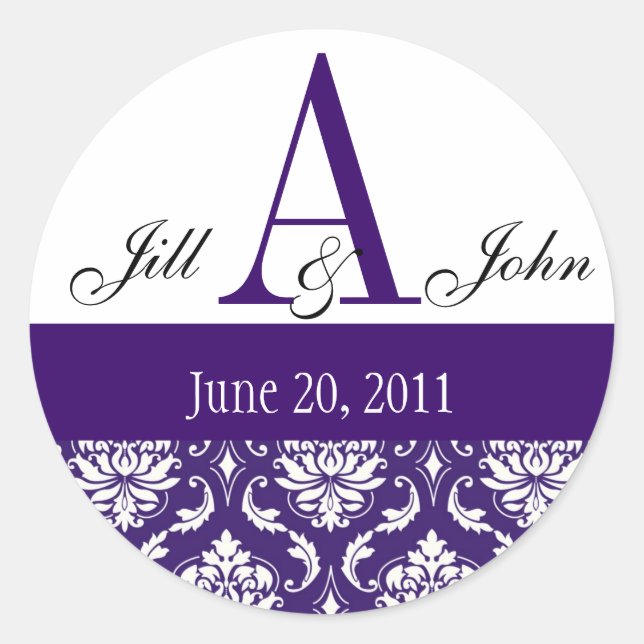 Wedding Monogram A Names Date Paisley Purple Seal (Front)