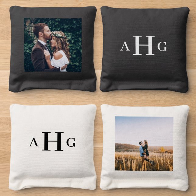 Wedding Monogram and Photos Cornhole Bags (Wood)