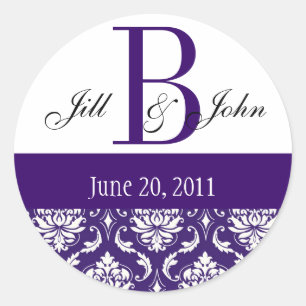 Wedding Monogram B Names Date Paisley Purple Seal