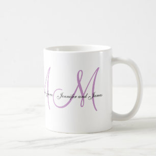 Wedding Monogram B & Names Lilac White Favor Mug